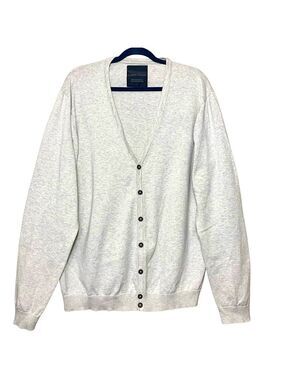 Angelo Litrico Knit Cardigan Sweater Button Front Sz L Gray Beige Modern Relaxed